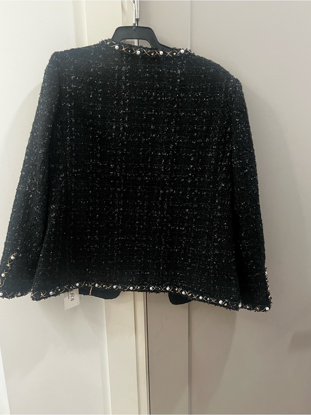 Black Bouclé Pearl-Trim Jacket - Picture 3 of 6
